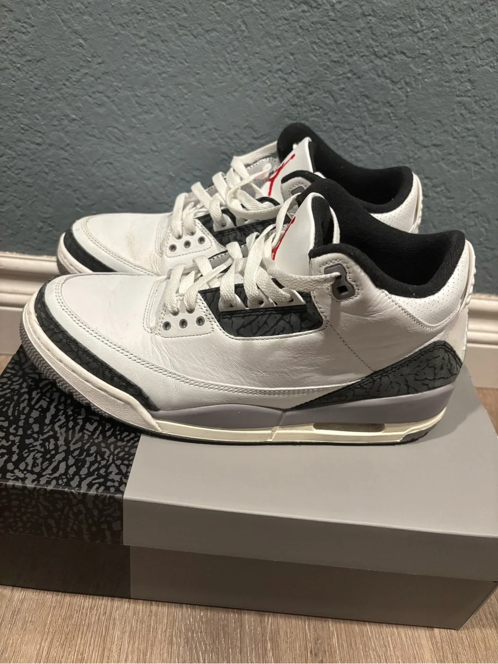 Jordan 3 White Black Sneakers with Red Jumpman